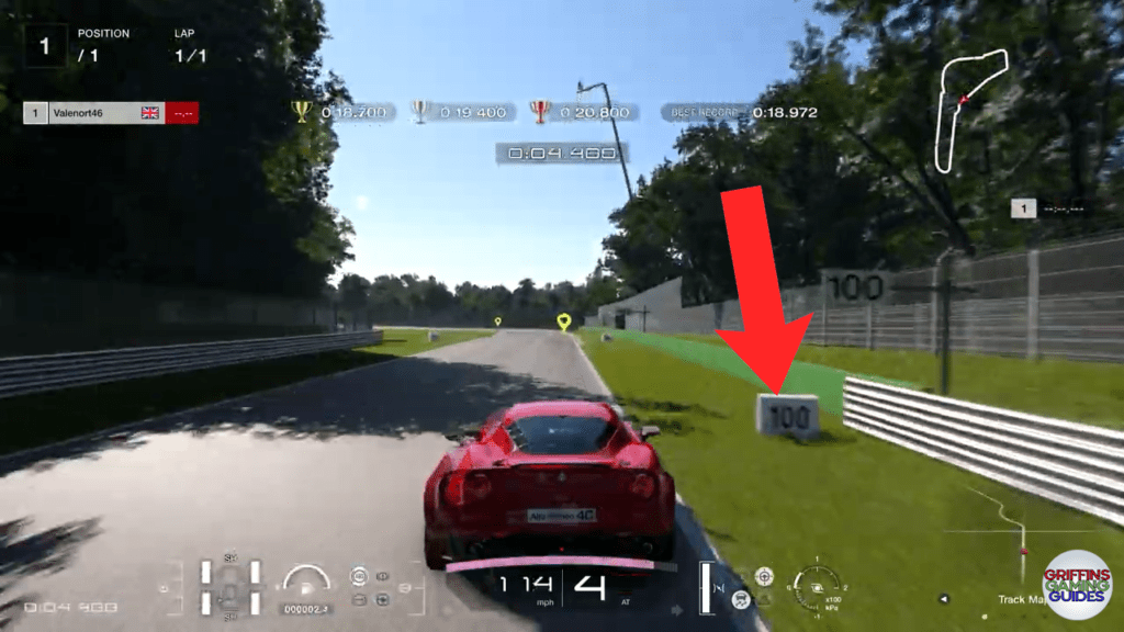 Gran Turismo 7 National A Licence A6 corner 1 braking point