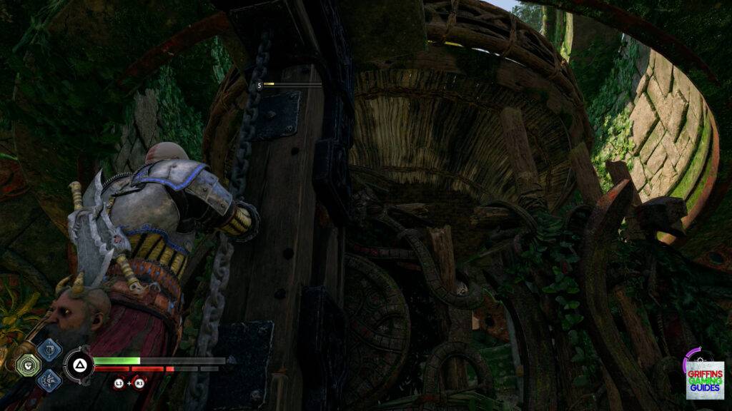 God Of War Ragnarok Crater Hunt Path Of Destruction Pull Chain to Send Gulon up