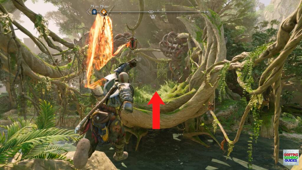 God Of War Ragnarok Crater Hunt Path Of Destruction Swing Across and Follow Path