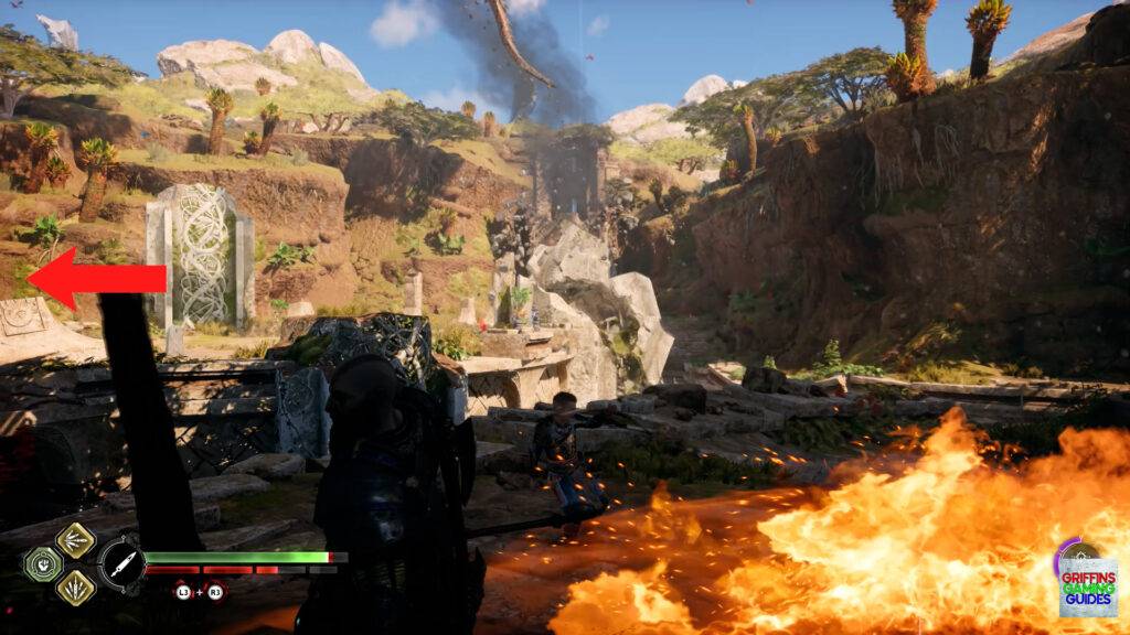 God Of War Ragnarok Crater Hunt The Burning Skies Drop Pillar and Go Left