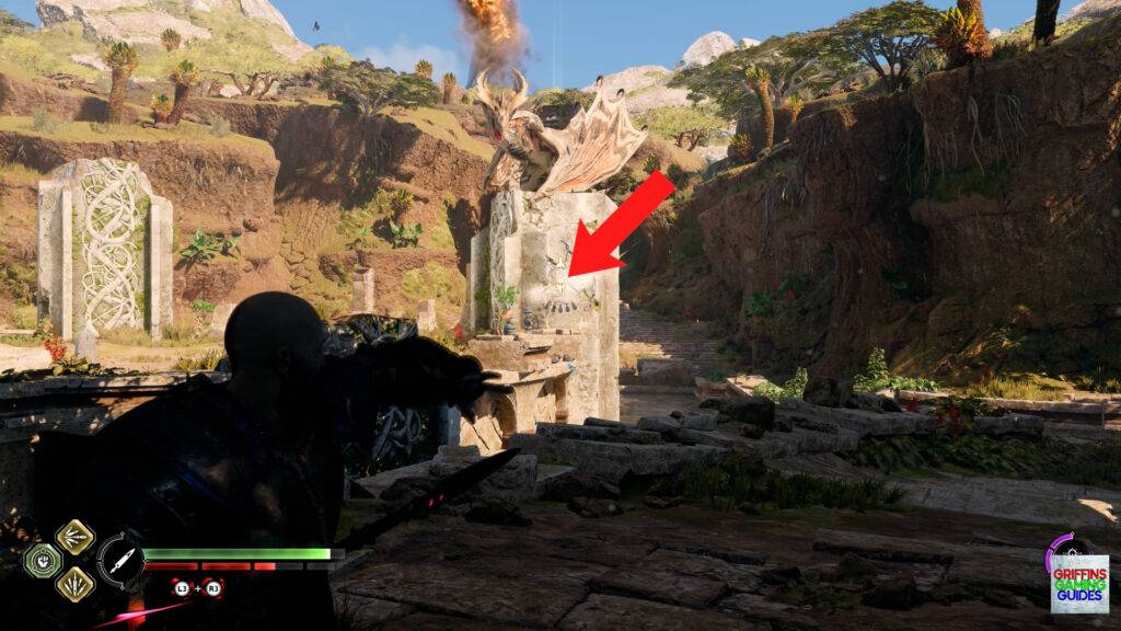 God Of War Ragnarok Crater Hunt The Burning Skies Throw Spear into Pillar