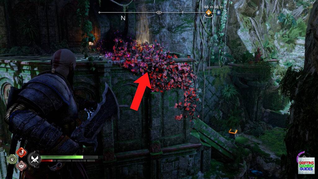 God Of War Ragnarok Crater Hunt Trail Of The Dead Remove Vines and Mantle Across