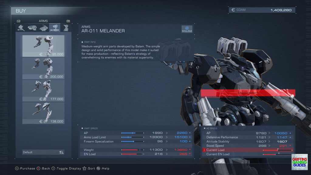 Armored Core VI Fires Of Rubicon Arms Parts Guide AR-011 Melander Arms