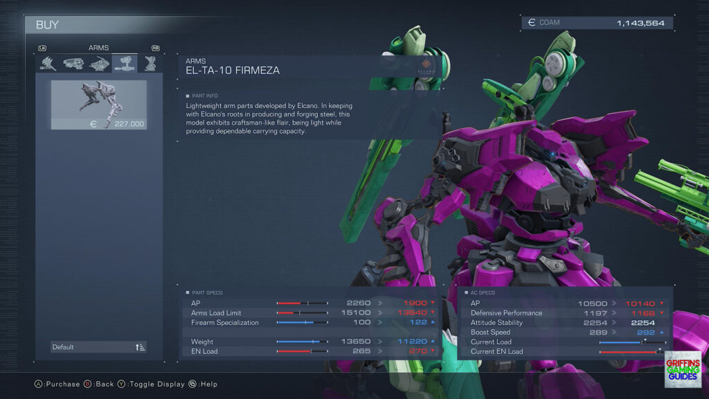 Armored Core VI Fires Of Rubicon Arms Parts Guide EL-TA-10 Firmeza Arms