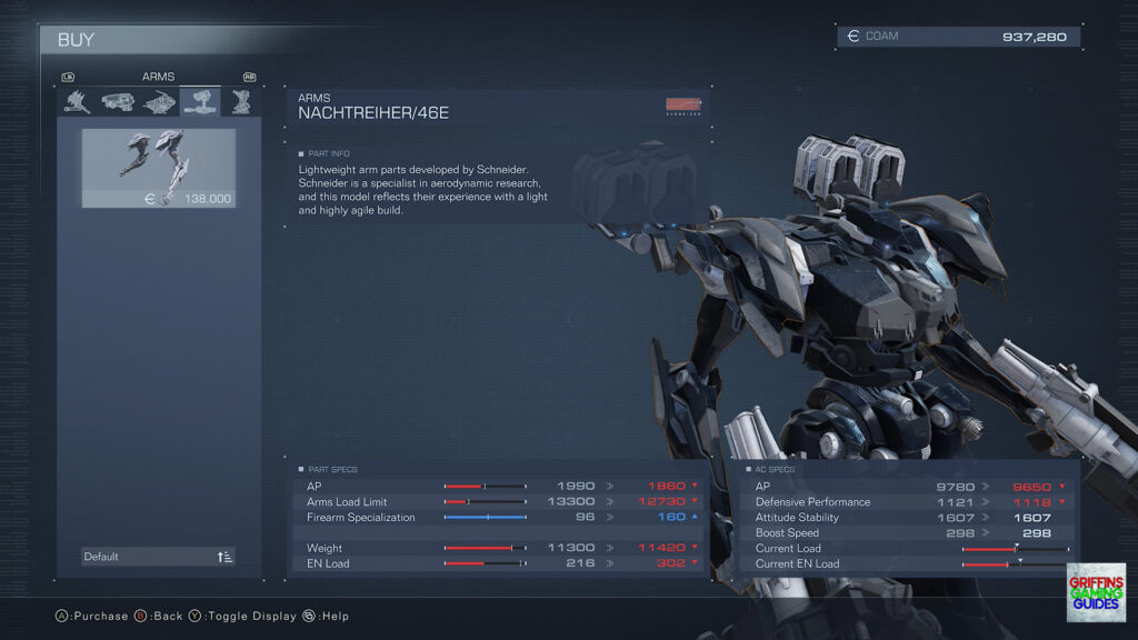 Armored Core VI Fires Of Rubicon Arms Parts Guide Nachtreiher46e Arms