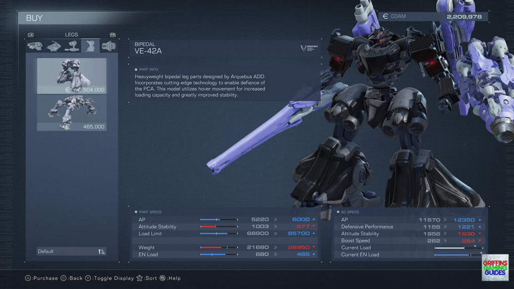 Armored Core VI Fires Of Rubicon Leg Parts Guide VE-42A Bipedal Legs