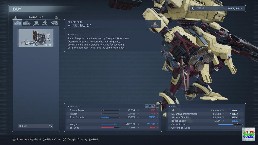 Armored Core VI Fires of Rubicon R-Arm Parts Guide HI-16 GU-01 Pulse Gun