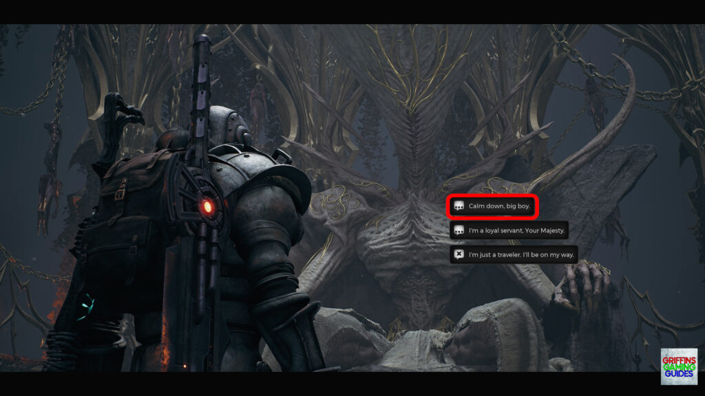 Remnant 2 The Awakened King DLC The One True King Boss Guide Choose Calm Down Big Boy Option