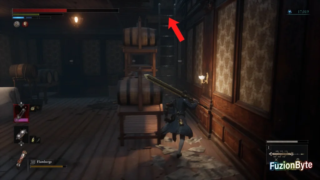 Lies of P Golden Melody trophy guide Someday Record Climb ladder behind the barrels