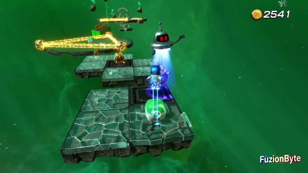 Astro Bot Tentacle System Fragile Frenzy land on the solid platform