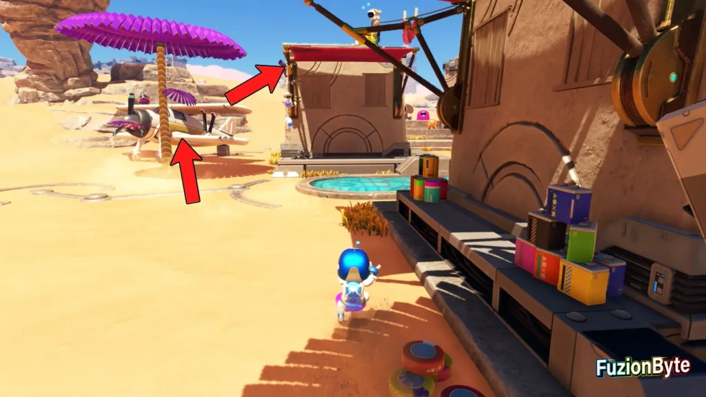 Astro Bot Feather Cluster Djinny of the Lamp Bot locations bot 2 Use the plane to get on the roof