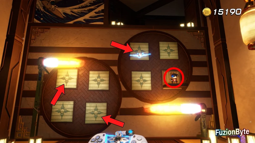 Astro Bot Lost Galaxy Danger Dojo Bot locations Bot 5, Demon Swrodsman Place Shurikens on these points