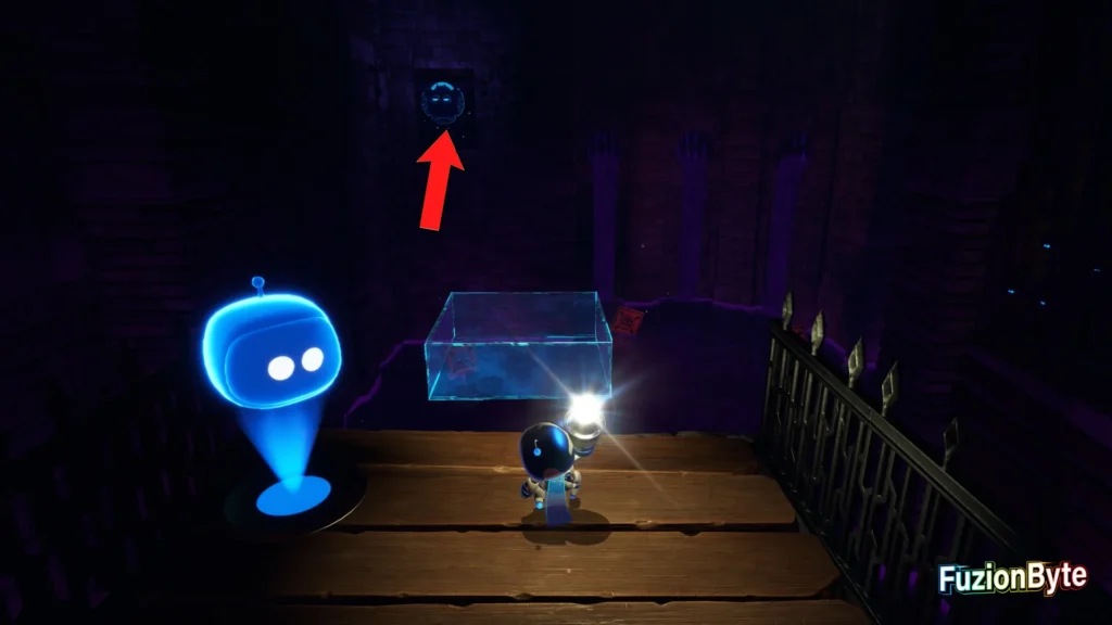 Astro Bot Lost Galaxy Ghouls and Bots Bot locations Bot 3, Fragile Knight Throw Light Bulb at Gargoyle