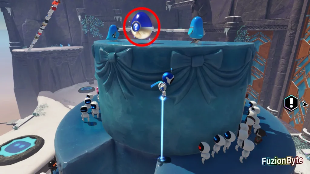 Astro Bot Crash Site Bot Locations Arctic Crash Site Leaping Lapin Platfrom up to the Egg