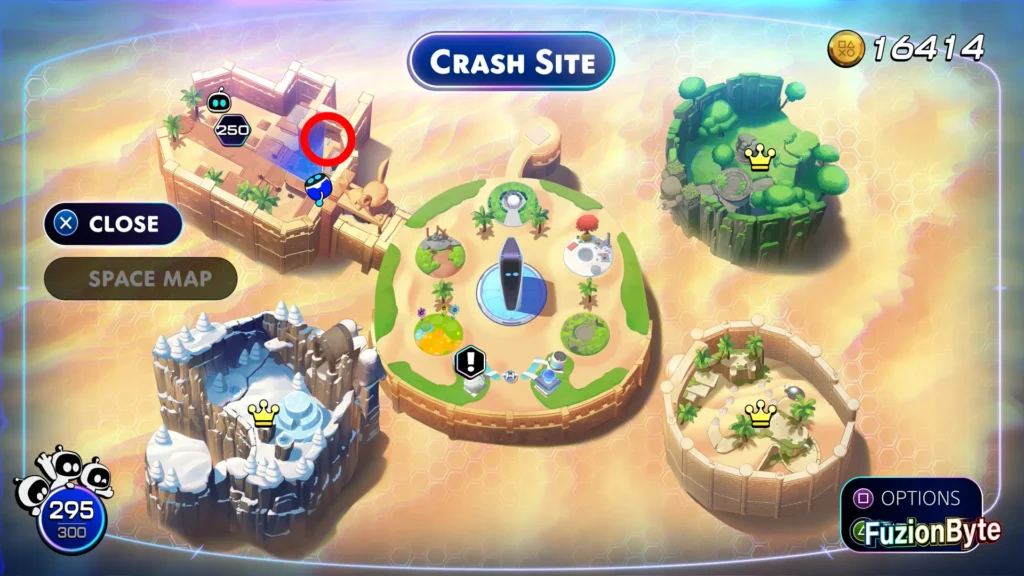 Astro Bot Crash Site Bot locations Egyptian Crash Site Defender Ship Map