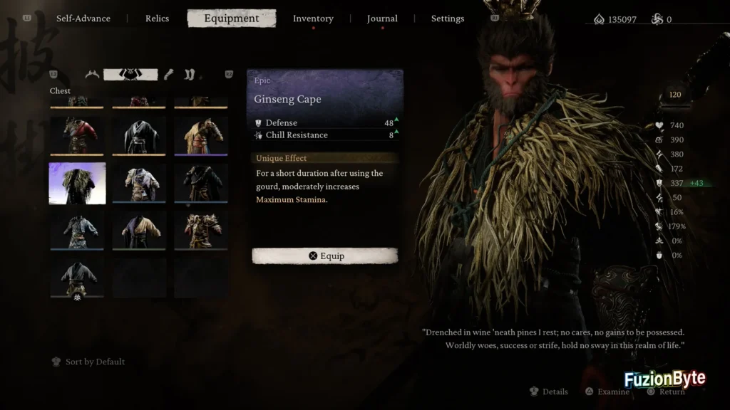 Black Myth Wukong Chest Armour Ginseng Cape