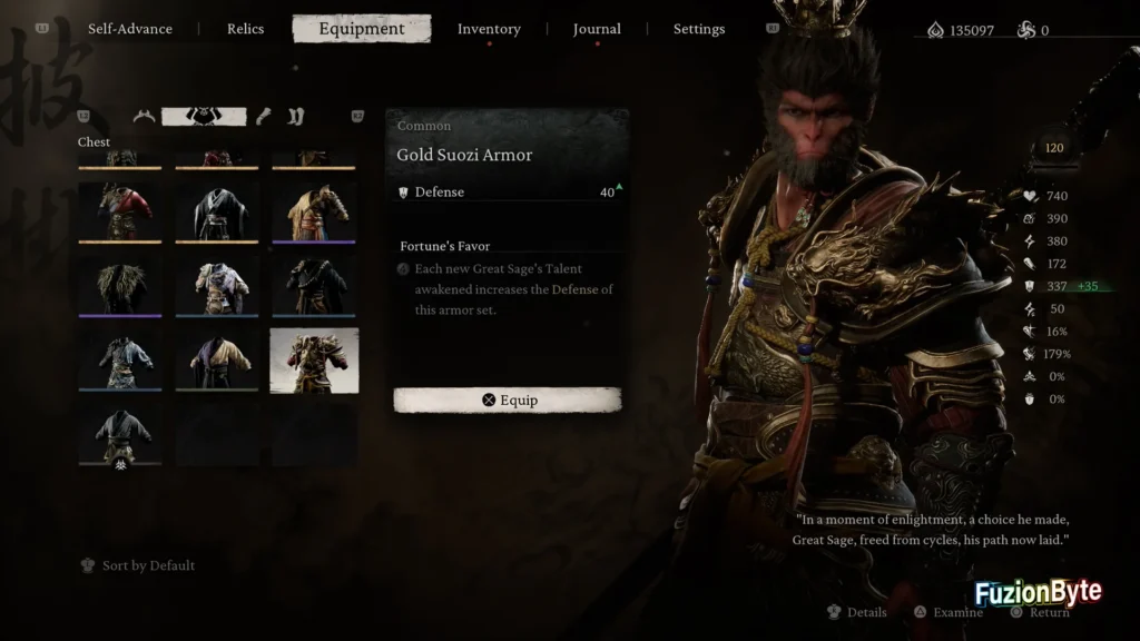 Black Myth Wukong Chest Armour Gold Suozi Armor