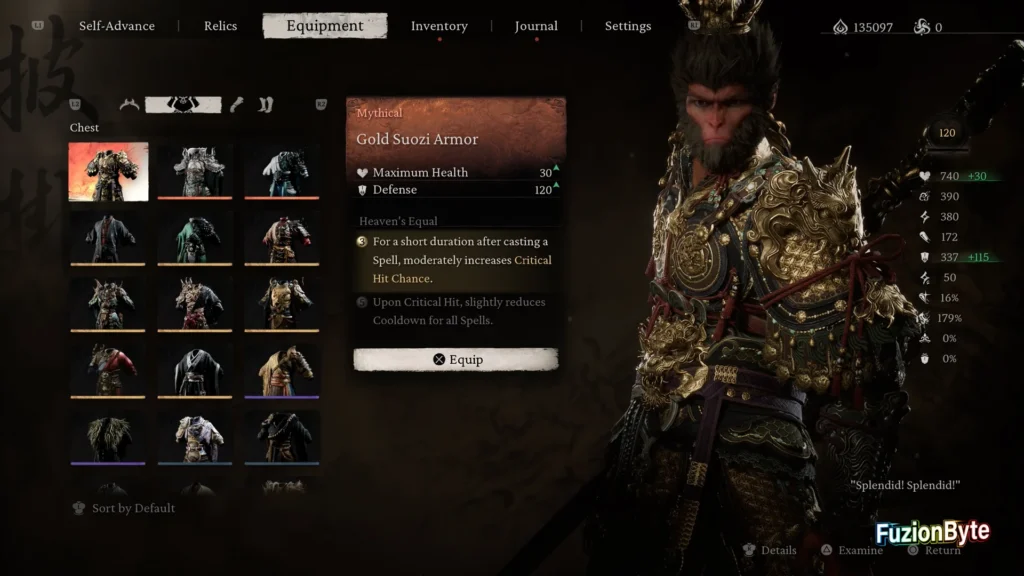 Black Myth Wukong Chest Armour Gold Suozi Armor (Mythical)