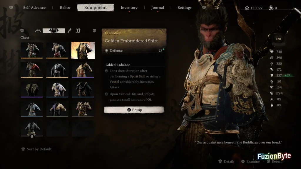 Black Myth Wukong Chest Armour Golden Embroidered Shirt