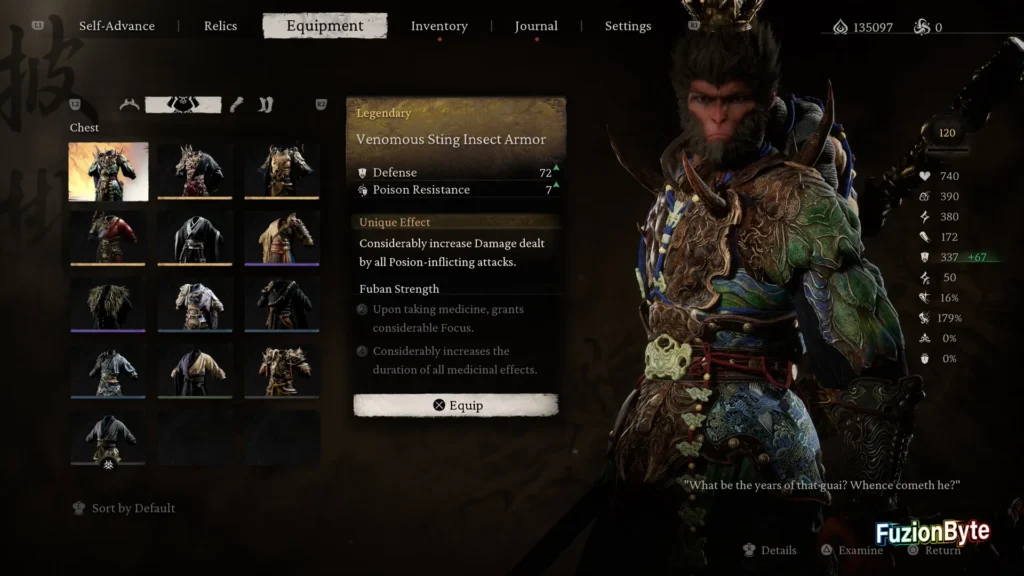 Black Myth Wukong Chest Armour Venomous Sting Insect Armor