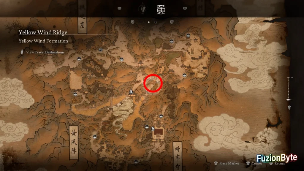 Black Myth Wukong Scenic Seeker trophy guide The Grotto, Yellow Wind Formation Map