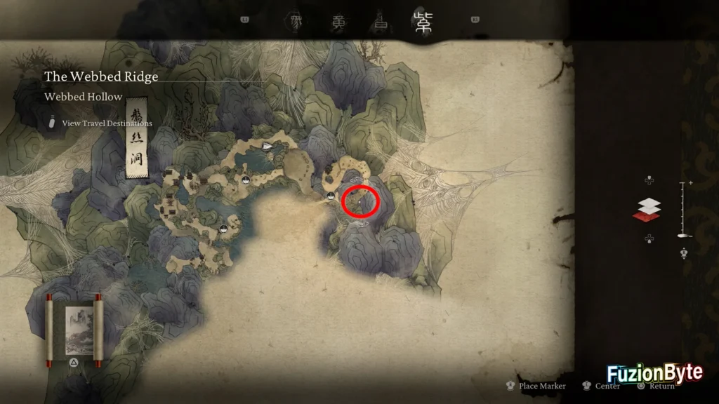 Black Myth Wukong Urge Unfulfilled trophy guide The Webbed Ridge Map