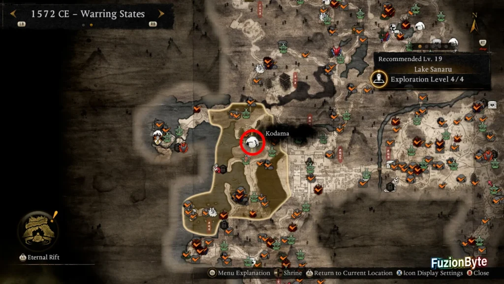 NIOH 3 1572 CE Warring States Lake Sanaru Kodama Lake Sanaru North Kodama Map