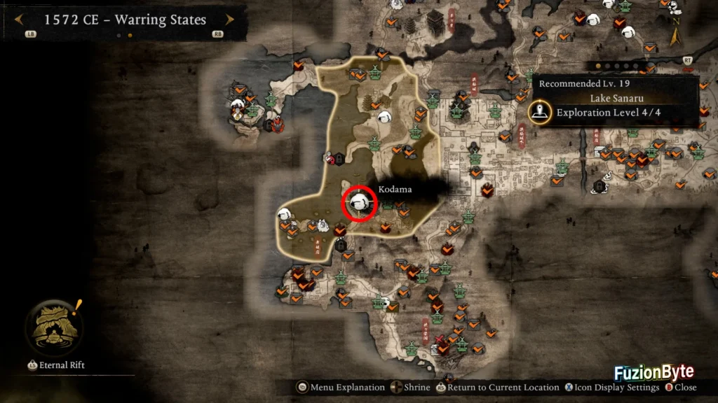 NIOH 3 1572 CE Warring States Lake Sanaru Kodama Waterside Kodama 2 Map