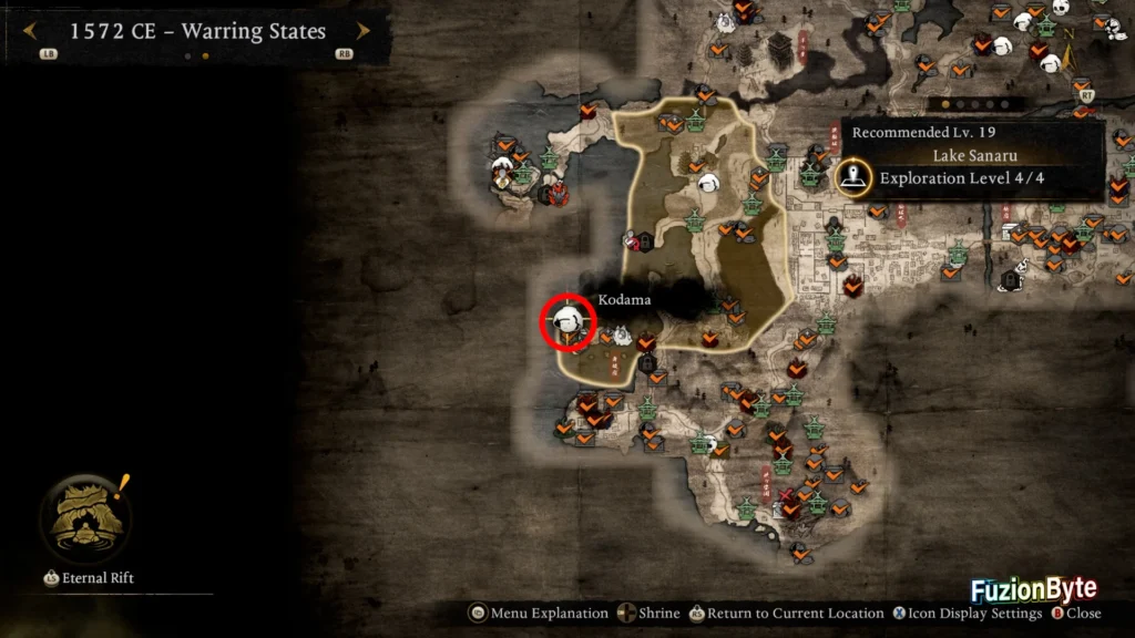 NIOH 3 1572 CE Warring States Lake Sanaru Kodama Waterside Kodama 3 Map