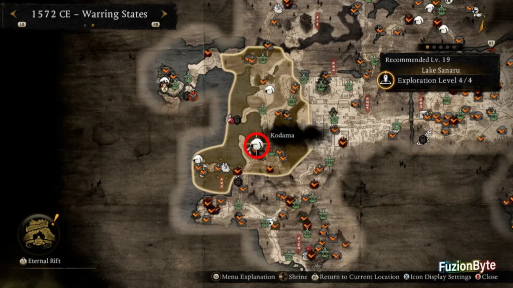 NIOH 3 1572 CE Warring States Lake Sanaru Kodama Waterside Kodama Map